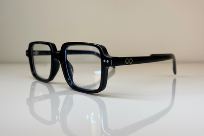 Black square-framed glasses , blue light protection, blue light lenses. Glasses for computer