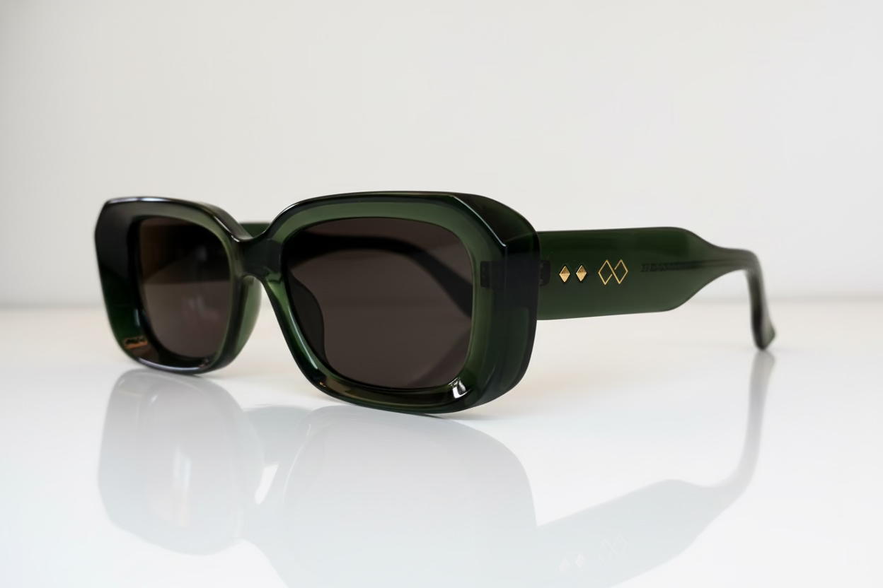 Cypress Green sunglasses with black lenses, for women. rectangular shape