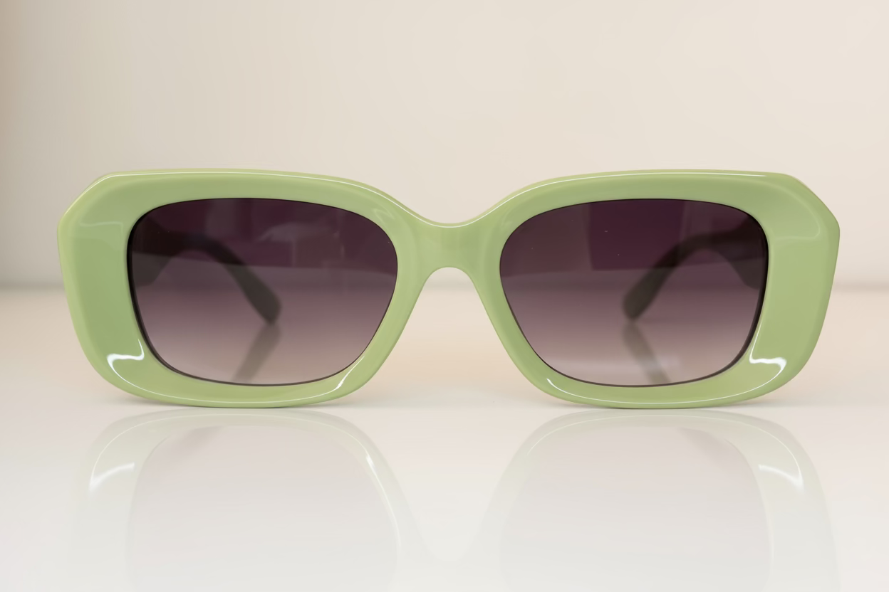 Green rectangular sunglasses with light black lenses