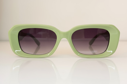 Green rectangular sunglasses with light black lenses