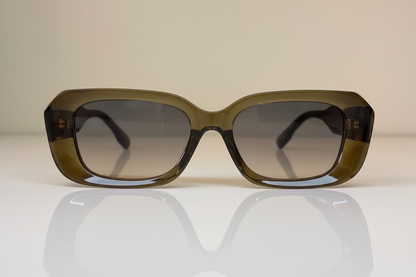 Rectangular sunglasses, Atlas, with amazingly olive green color on the  frame, and light blue lenses. Amazing for all season 