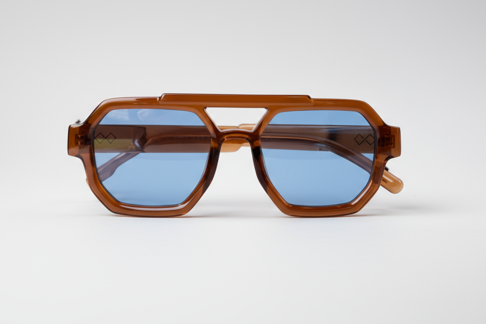 aviator sunglasses. light brown and blue lenses, unisex